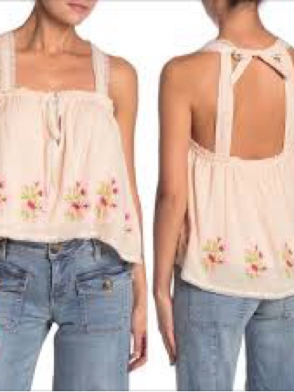Free People Golden Hour Lace and Embroidered Flowers Boho Top